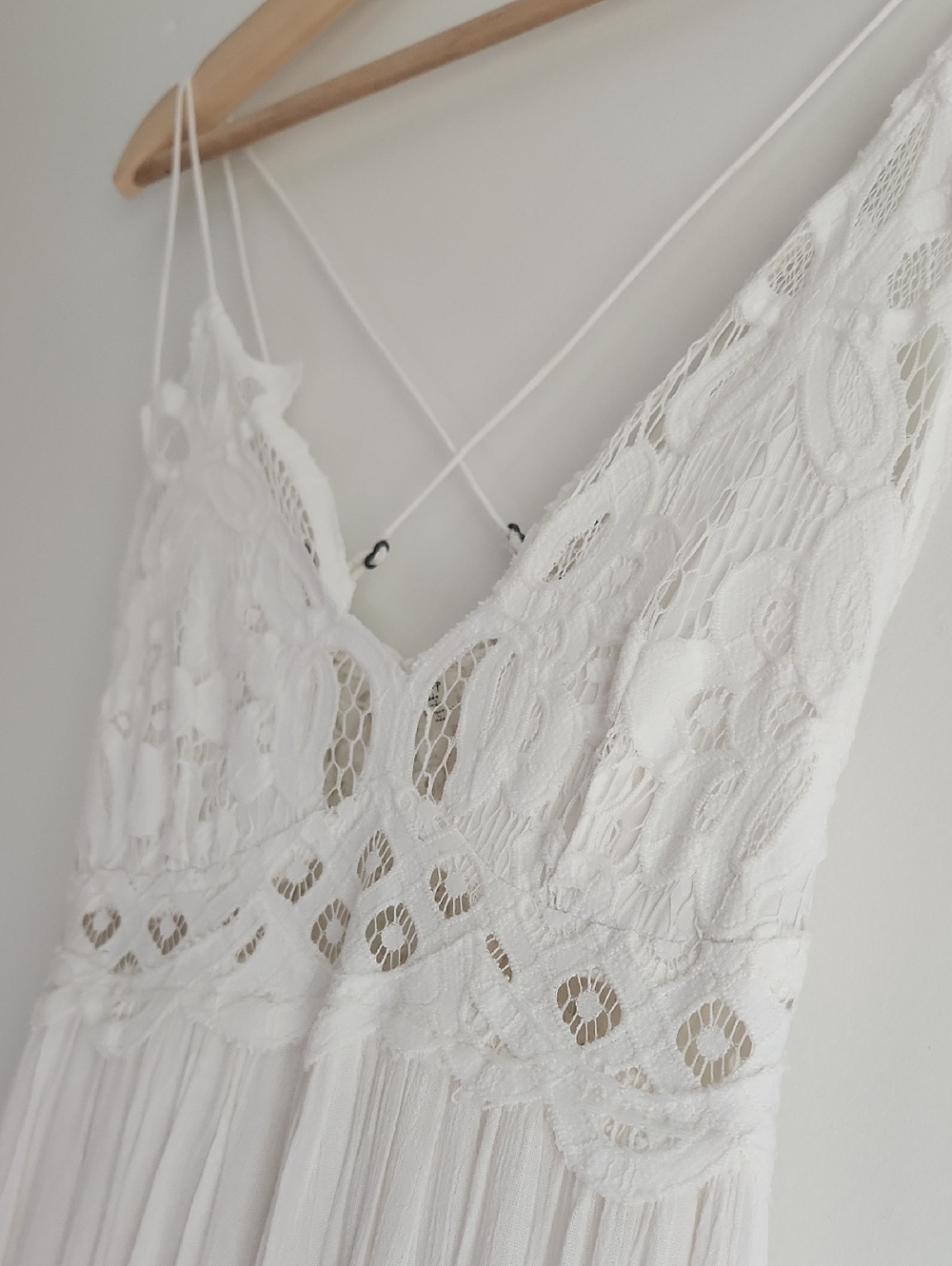 Free People Adella White Lace-Detail Maxi Boho Bridal Beach Dress Size Small - Picture 8 of 16